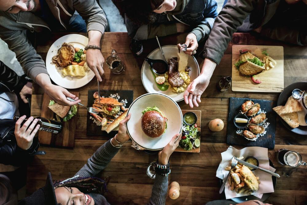 Restaurant table with food